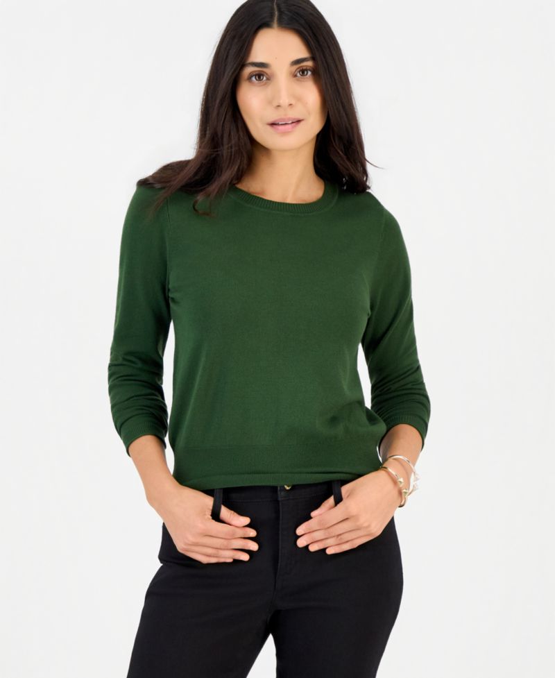 Petite Fitted Long-Sleeve Crewneck Sweater
