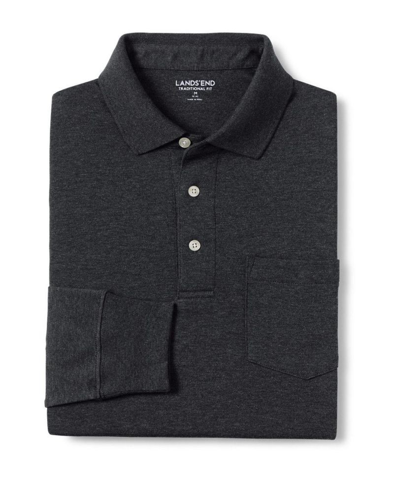 Men's Long Sleeve Cotton Supima Polo Shirt with Pocket