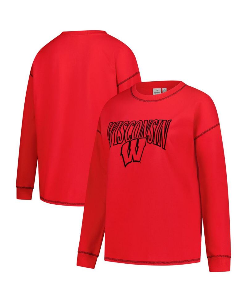 Women's Red Wisconsin Badgers Plus Size Contrast Stitch Sweatshirt