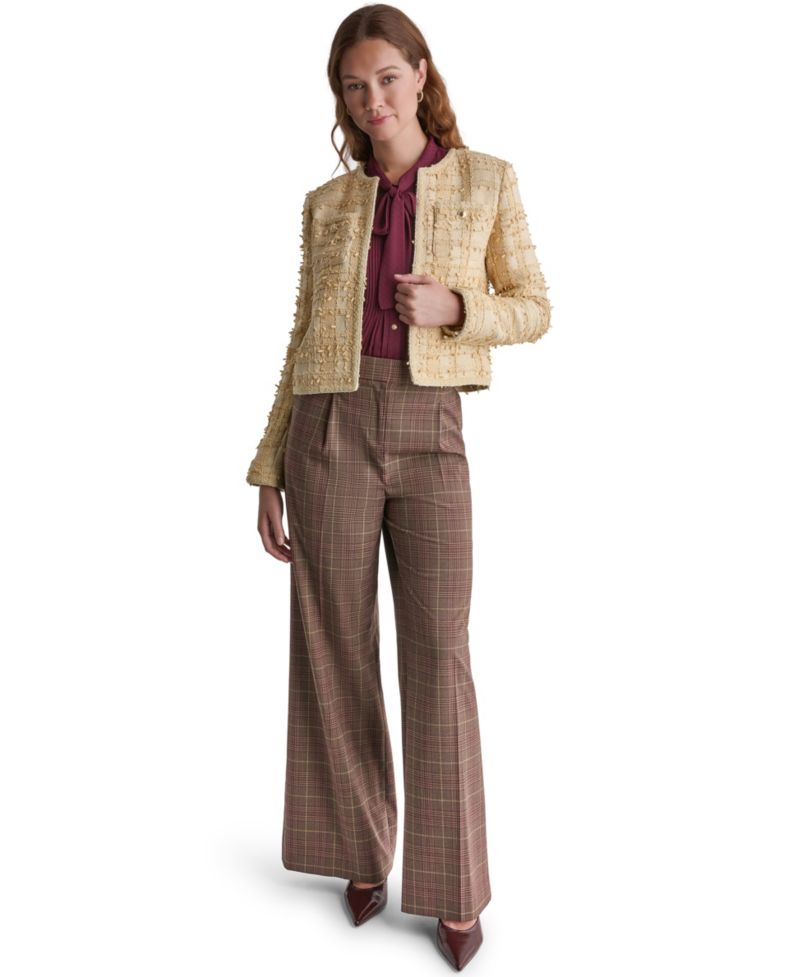 Women's Cropped Plaid Shoulder-Pad Jacket
