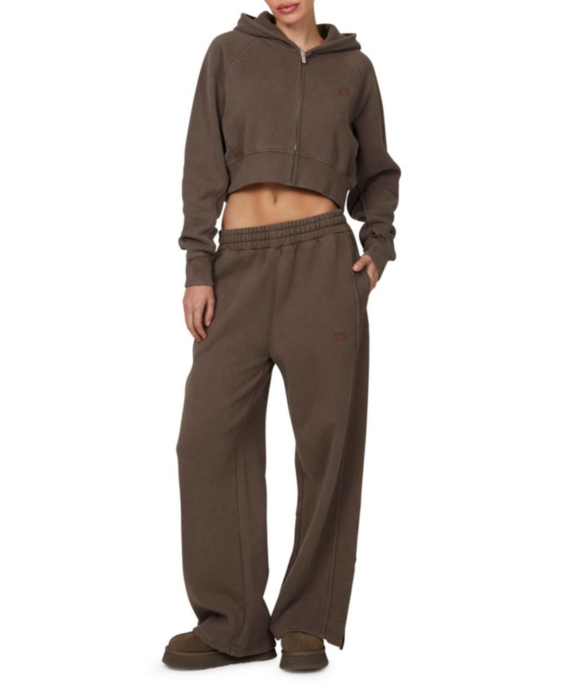 Women's Ribbed Emblem Crop Zip Hoodie