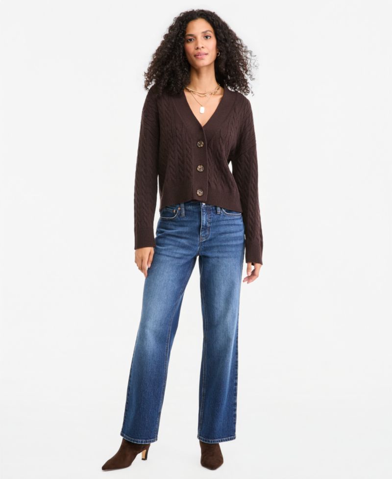 Women's Cable-Knit 3 Button V-Neck Cardigan