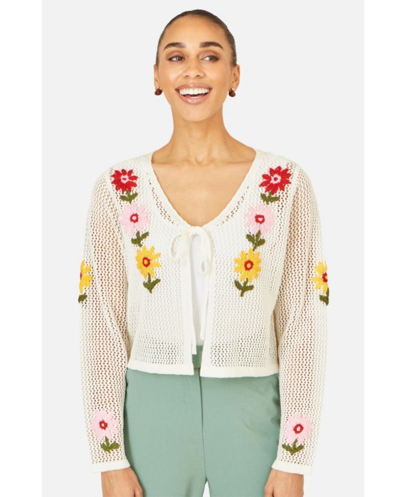 Women's Crochet Embroidered Flower Cardigan