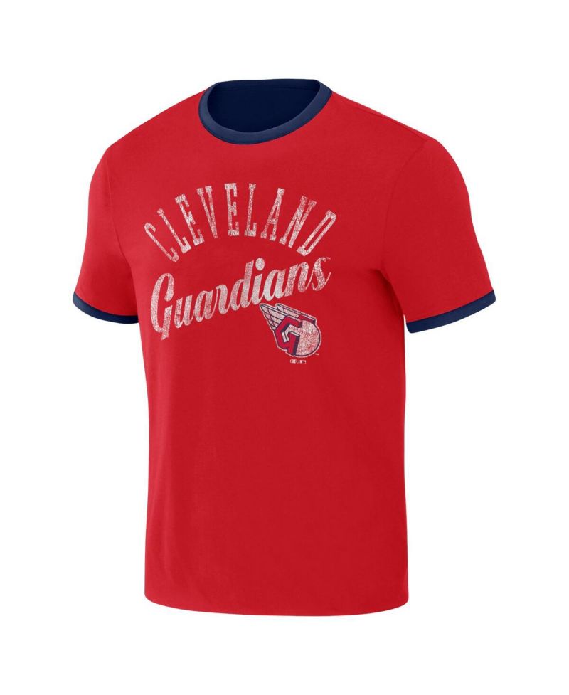 Men's Darius Rucker Collection by Navy, Red Distressed Cleveland Guardians Two-Way Ringer Reversible T-shirt