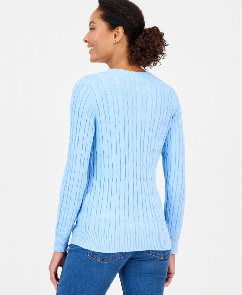 Petite Cotton Cable-Knit Crewneck Sweater