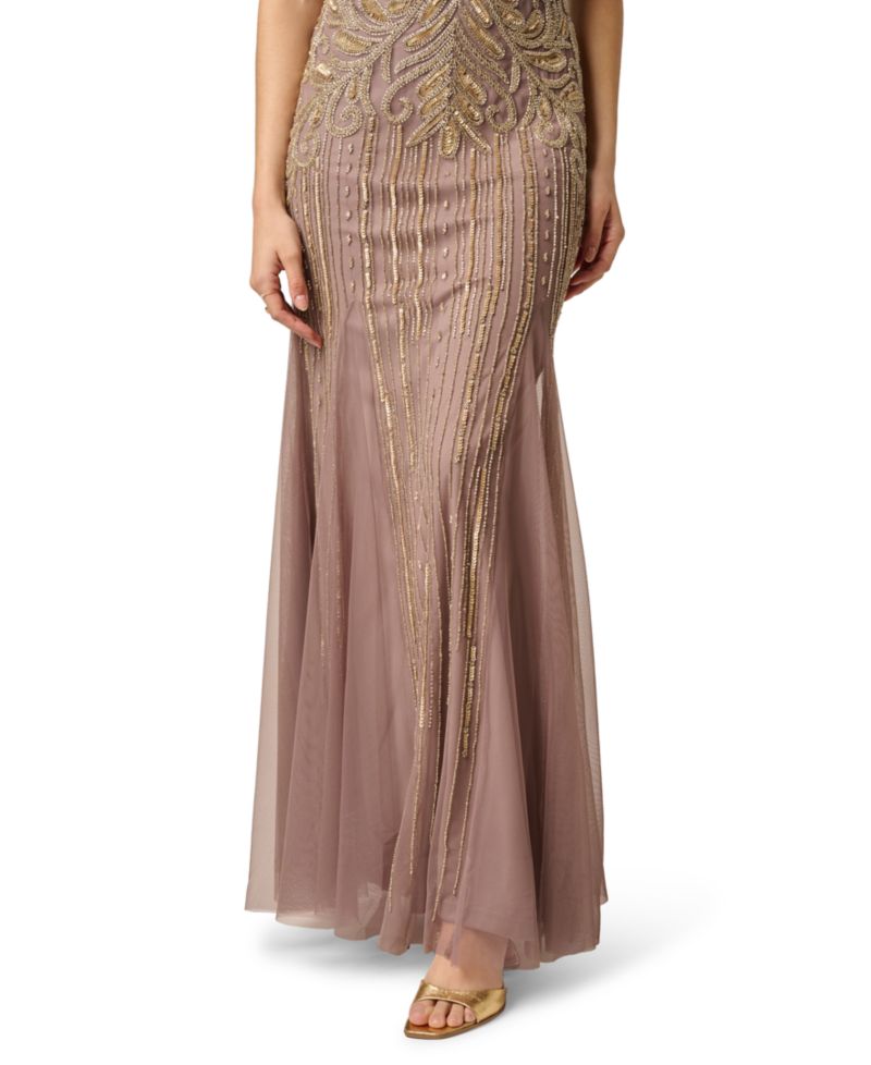 Women's Sleeveless V-Neck Beaded Ball Gown