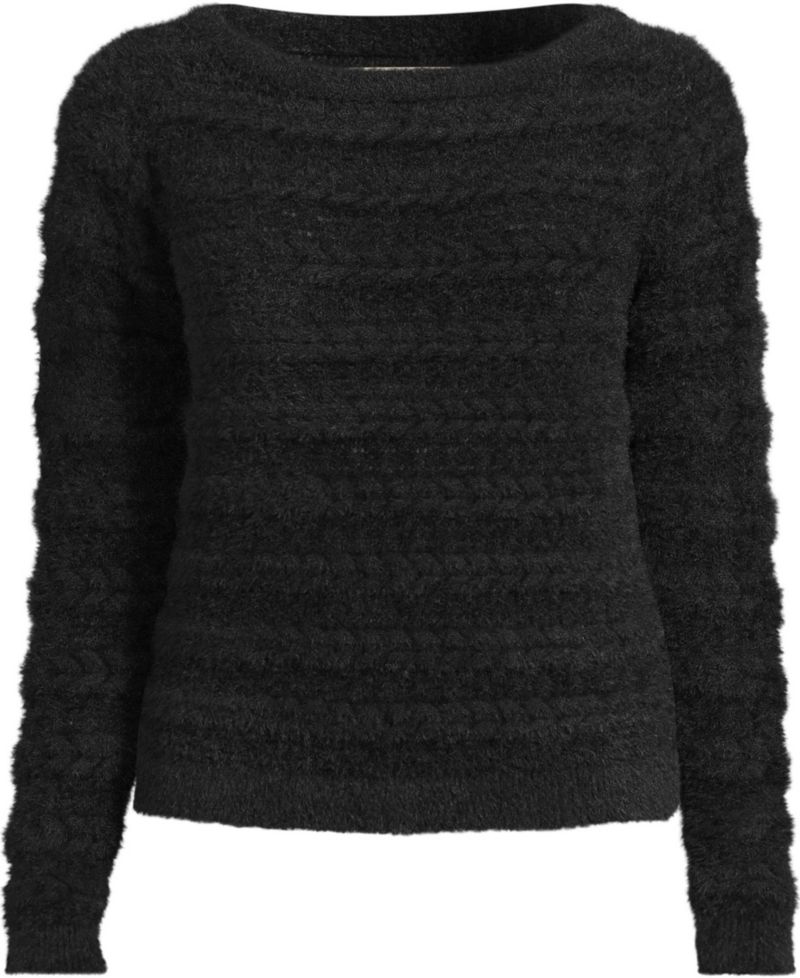 Women's Fuzzy Eyelash Cable Boatneck Sweater