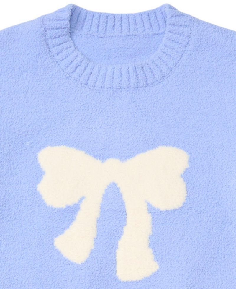 Girls' 7-16 Bow-Detail Long-Sleeve Crewneck Sweater