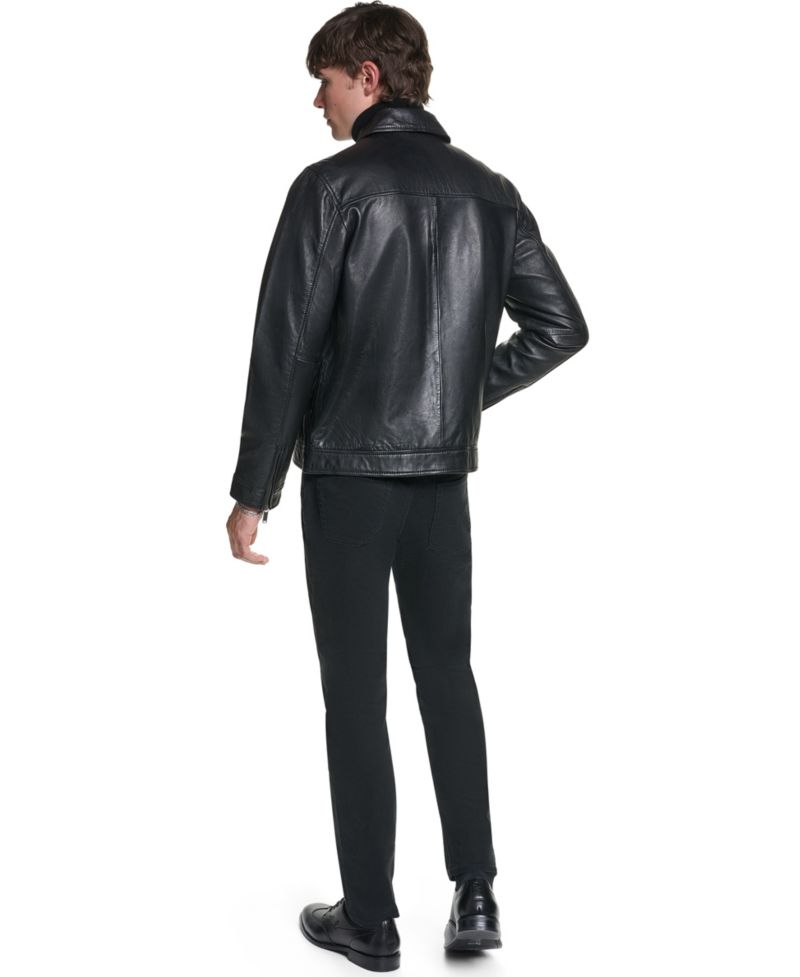 Men's Collared Genuine Leather Jacket