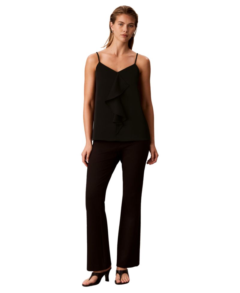 Women's Flutter Ruffle Front Satin V-Neck Camisole Top