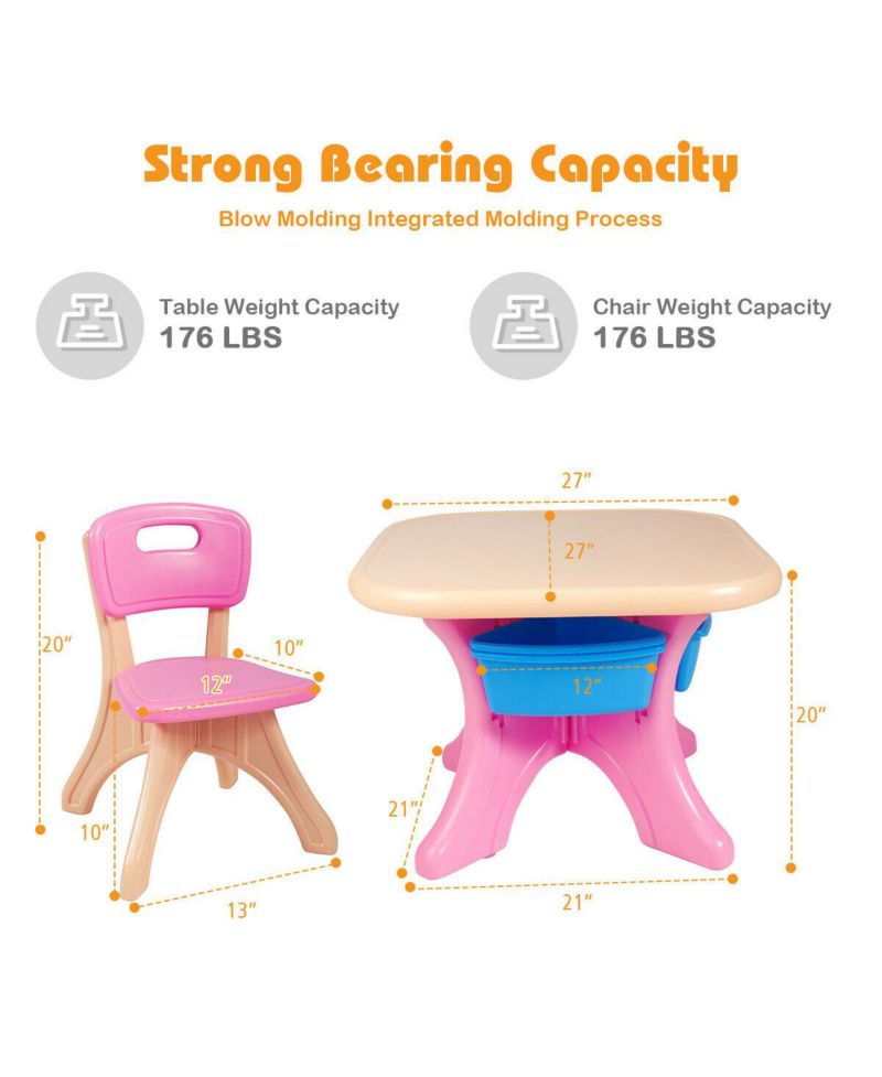 Kids In/Outdoor Plastic Storage Play Table & Chair Set, 3-Piece