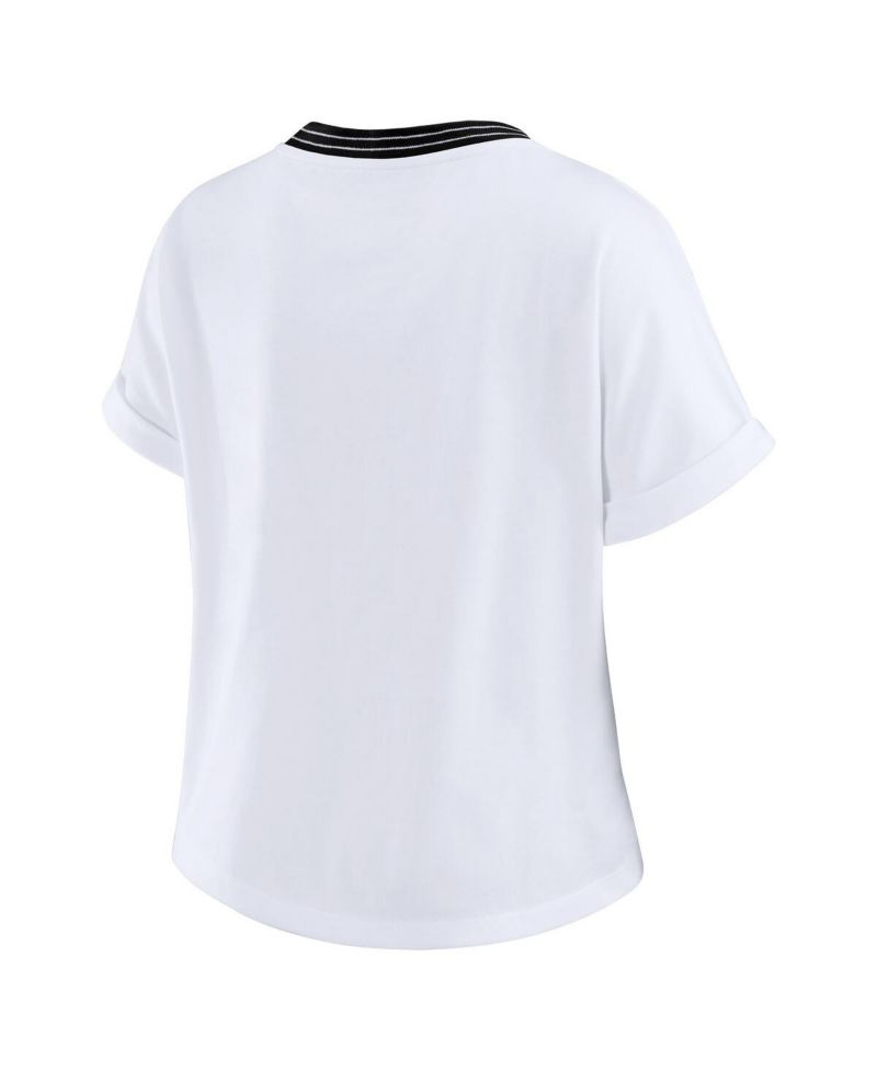 Women's White Las Vegas Raiders Cropped Center Stripe Dolman T-Shirt