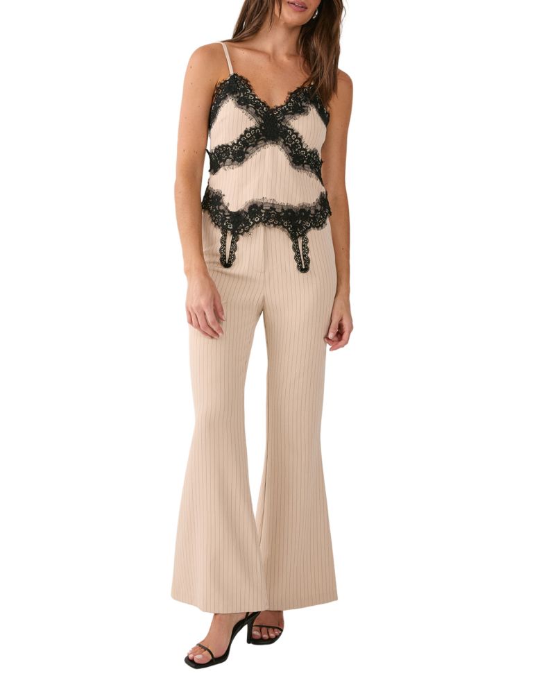 Women's Pinstripe Lace Trim Tailored Strappy Top