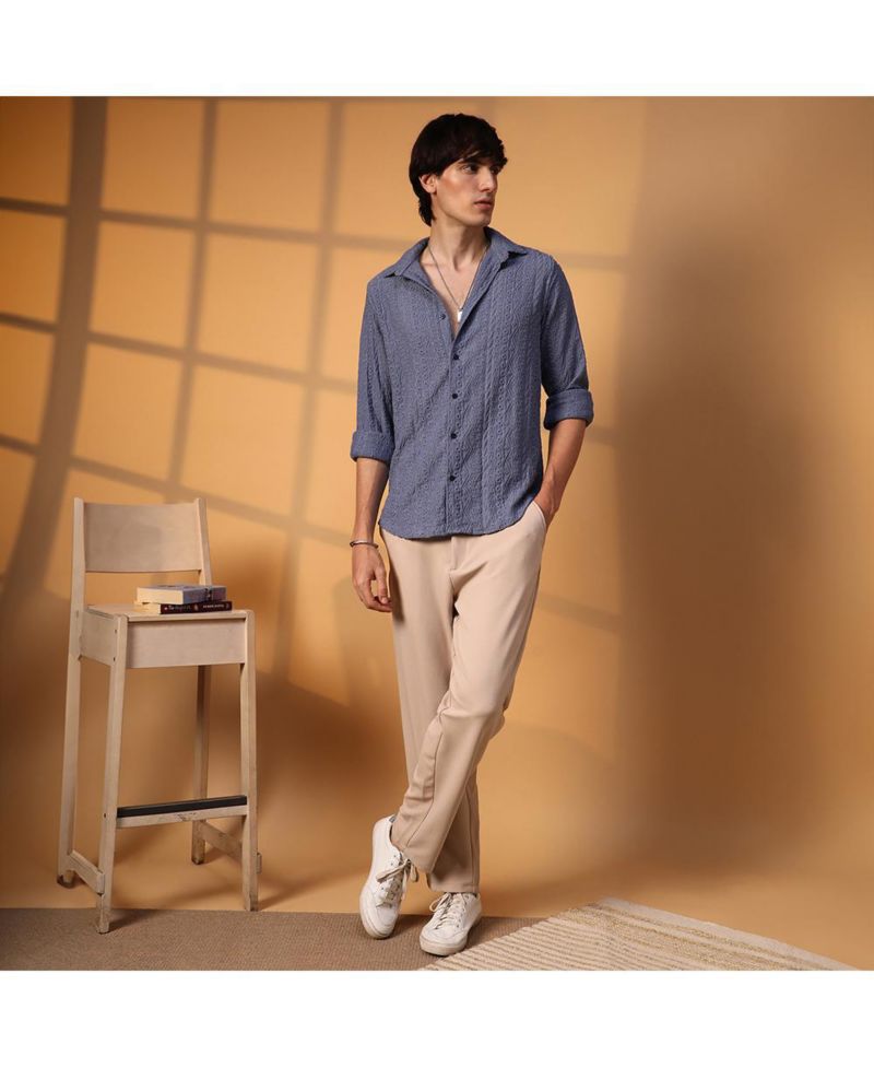 Men's Stone Blue Aztec-Textured Shirt