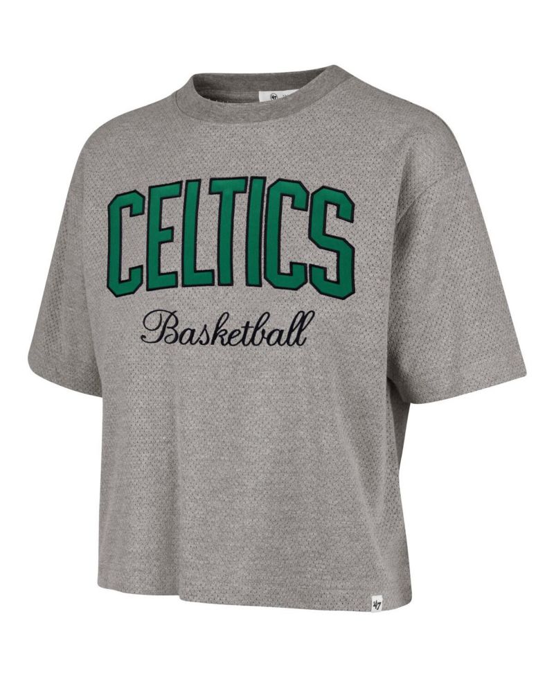 Women's Gray Boston Celtics Pivot Drop Needle Cropped T-Shirt