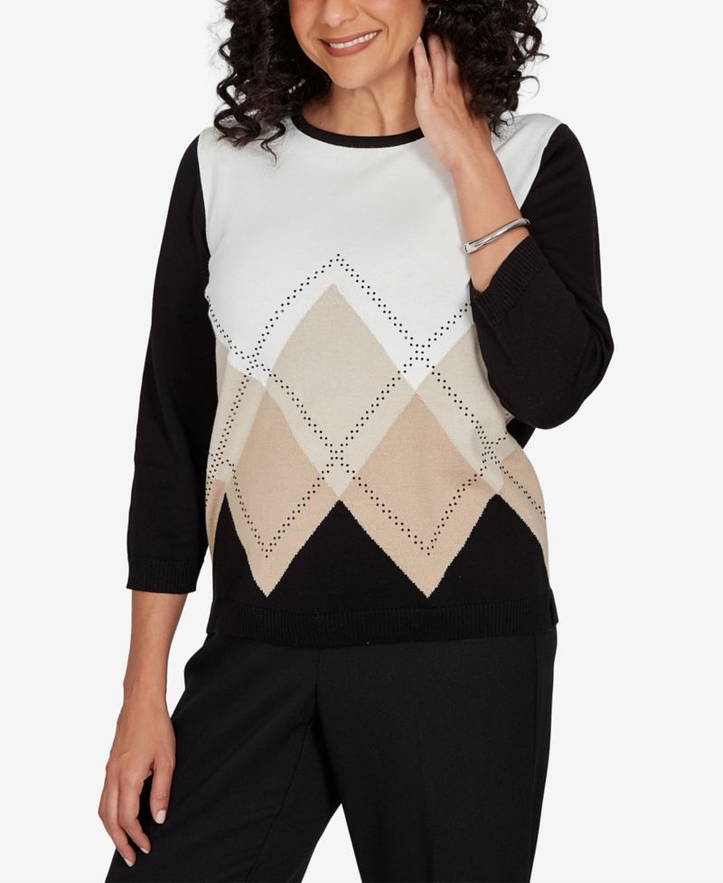 Petite Classic Argyle Beaded 3/4-Sleeve Sweater