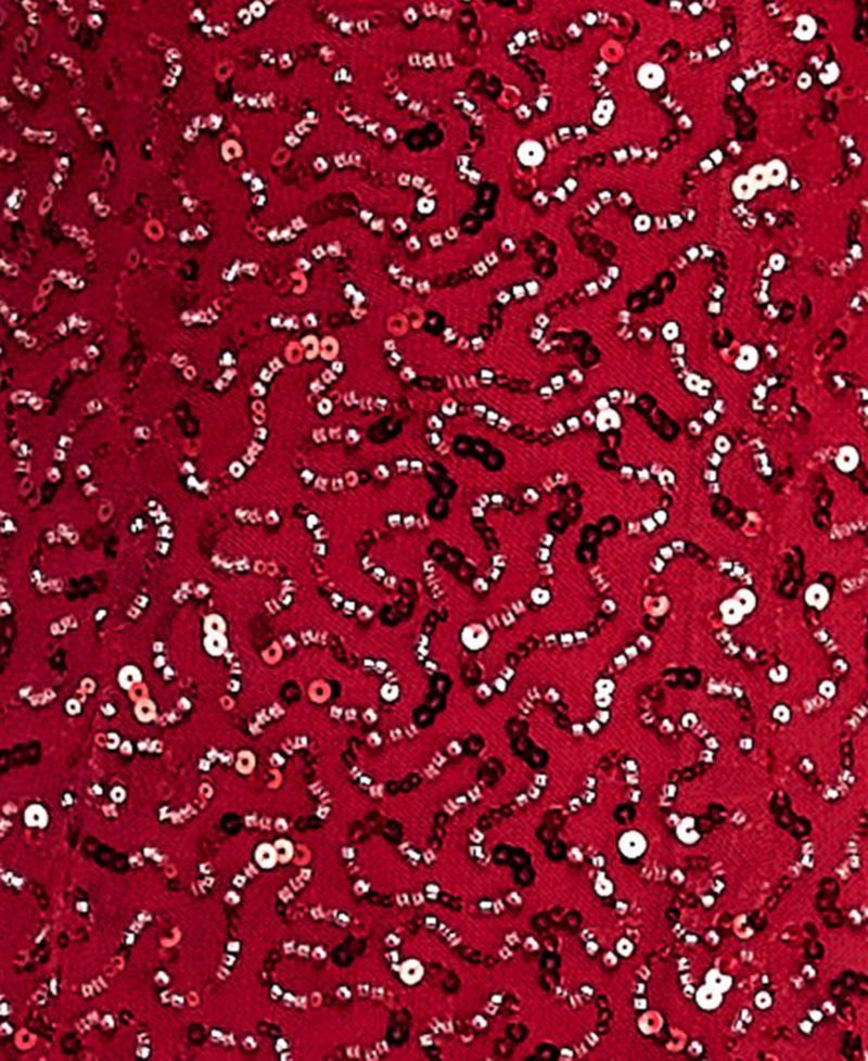 Juniors' Square Neck Bead & Imitation Pearl Detail Sequin Dress with Feather Hem