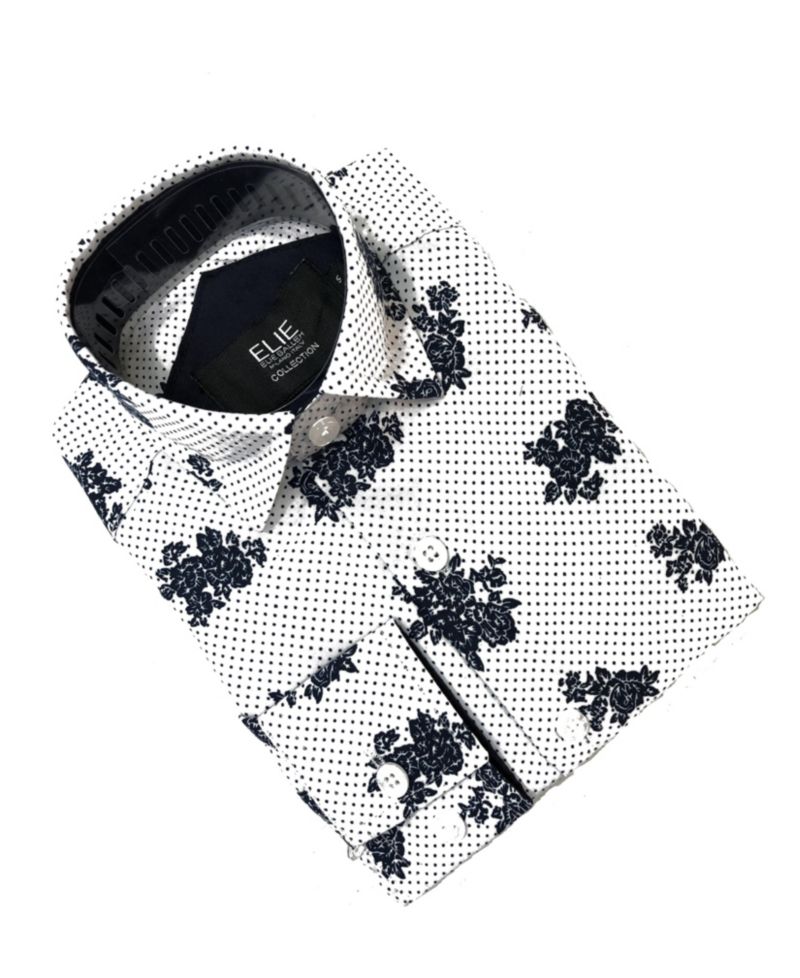 Little Boys White Floral Print Button-Down Slim Fit Shirt