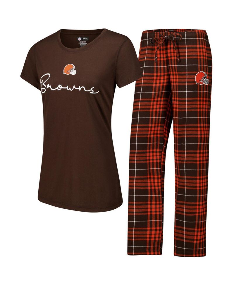 Women's Cleveland Browns Vector T-Shirt Flannel Pants Sleep Set
