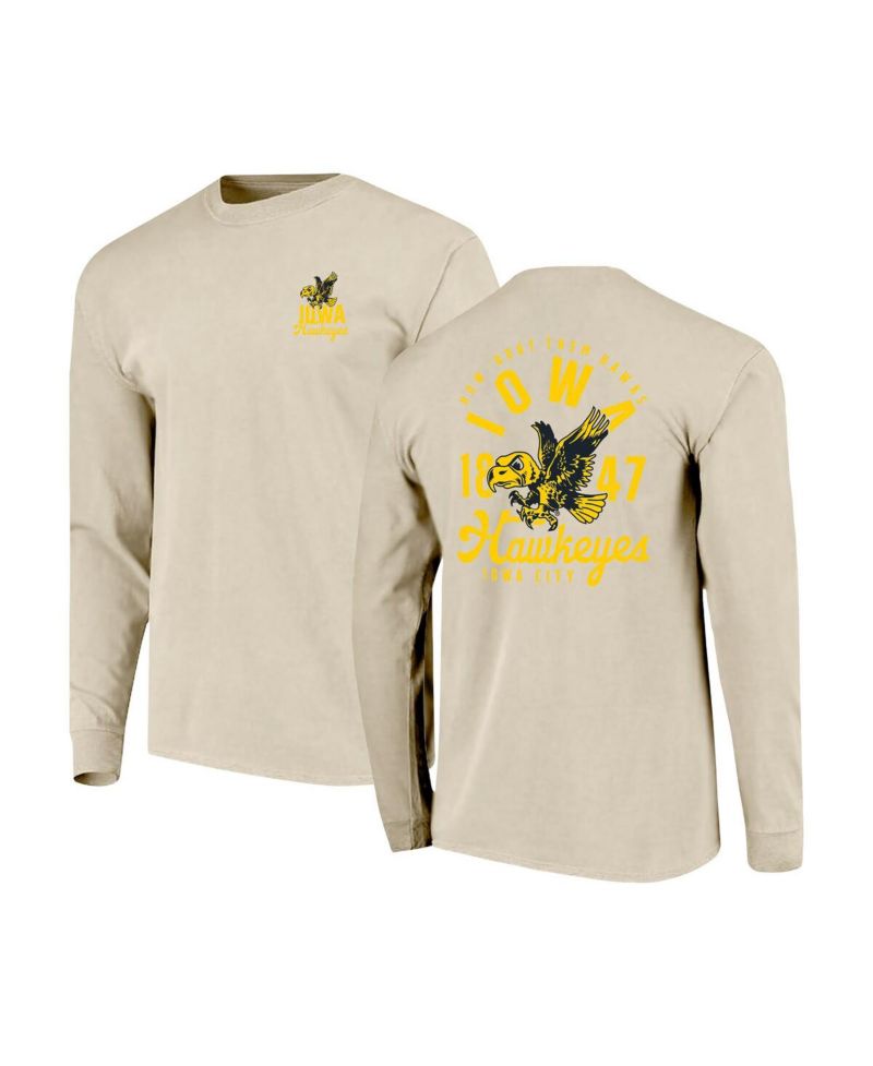 Men's Natural Iowa Hawkeyes Comfort Colors Mascot Overlay Long Sleeve T-Shirt