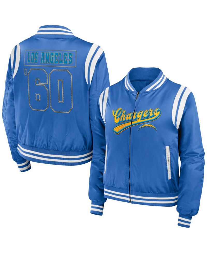 Women's Powder Blue Los Angeles Chargers Bomber Full-Zip Jacket