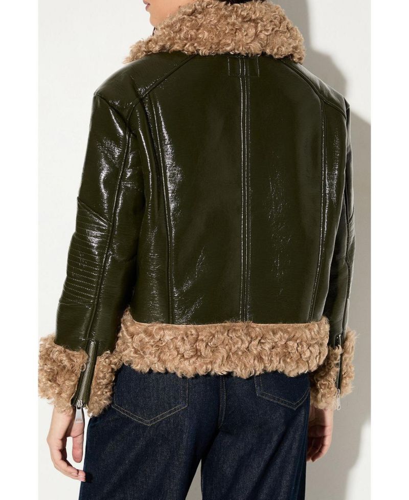 Women's Premium Faux Fur Collar Aviator Jacket