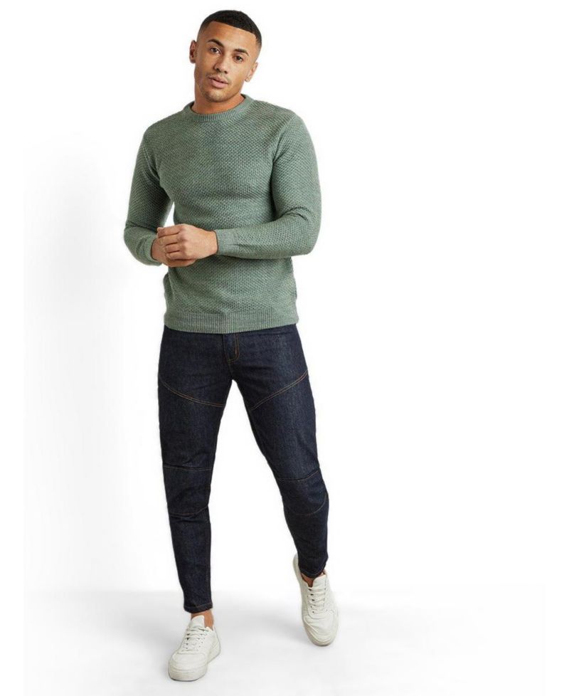 Men's Long-Sleeve Crewneck Textured-Knit Wool Sweater