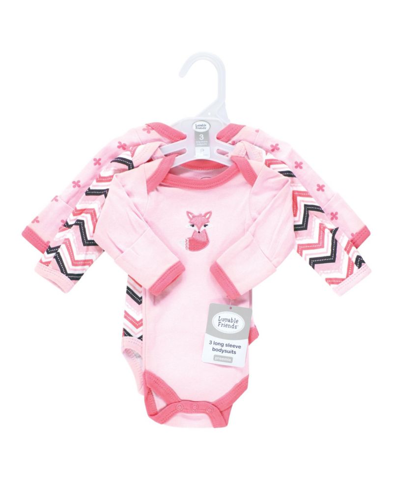 Baby Girls Preemie Long Sleeve Bodysuits 3pk - Foxy