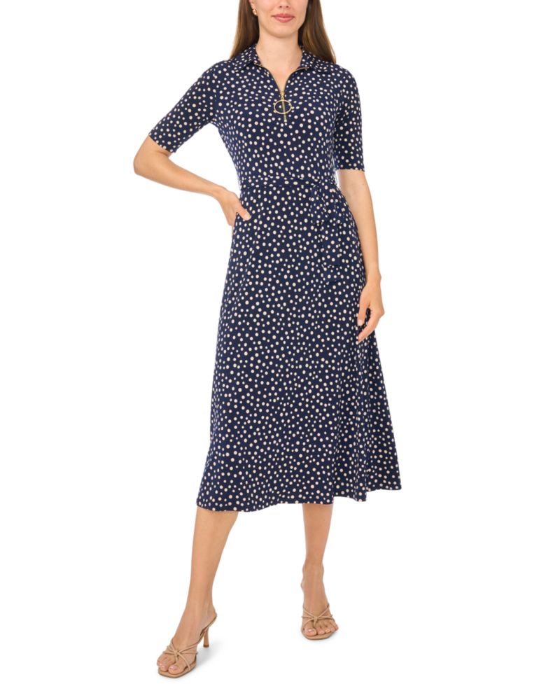 Women's V-Neck Collar and Trim Midi Dress