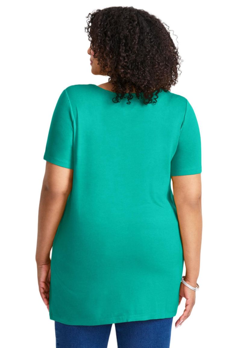 Women's Plus Size Button Detail Tunic Tee