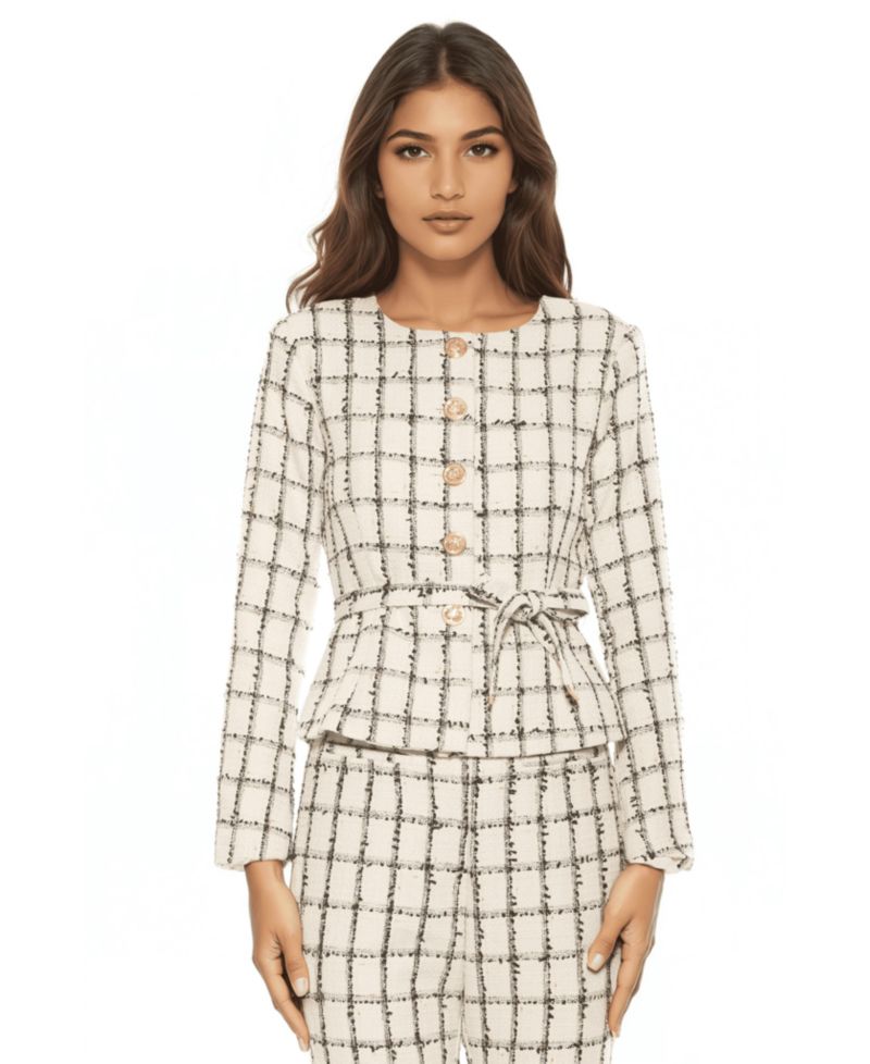 Women's Arjun Plaid Long Sleeve Scoop Neck Sweater Jacket