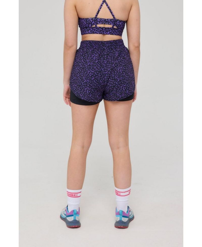 Women's Elite 2 in 1 Running Shorts - Purple Leopard