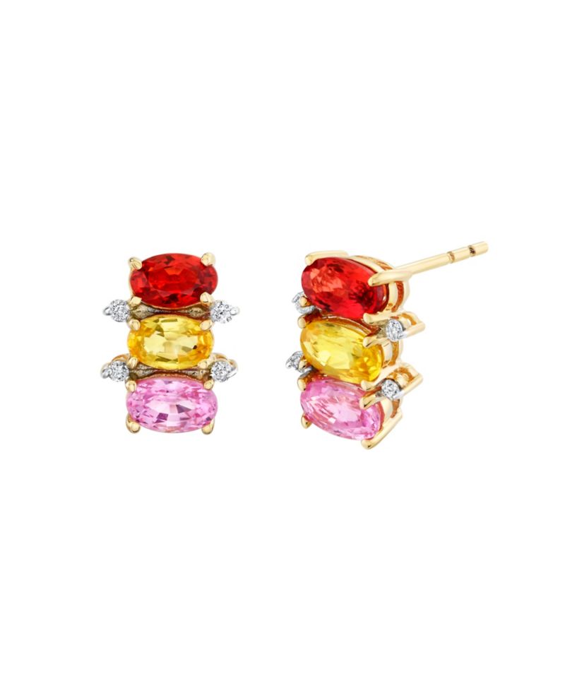 Multicolor-Sapphire (2-1/4 ct. t.w.) Stud Earrings in 14k Yellow Gold