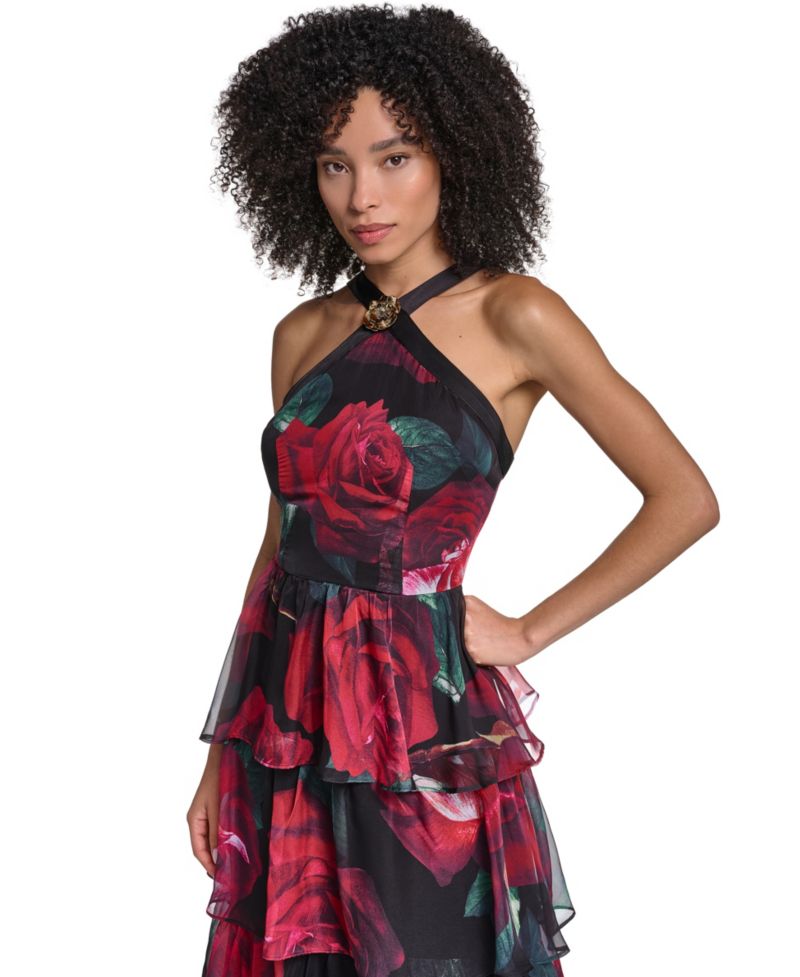 Women's Halter-Tiered-Floral Dress