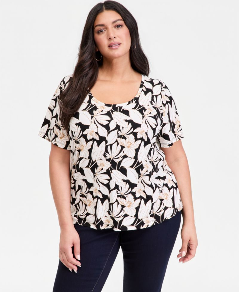 Plus Size Printed Short-Sleeve Top