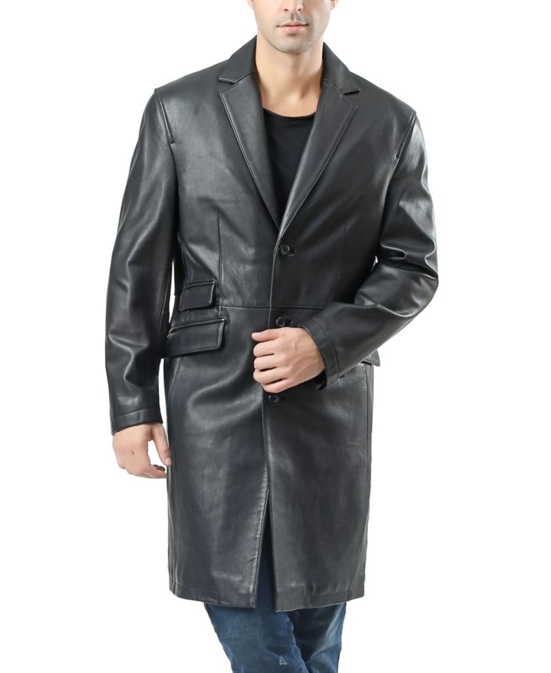 Men's Men Leather Long Coat