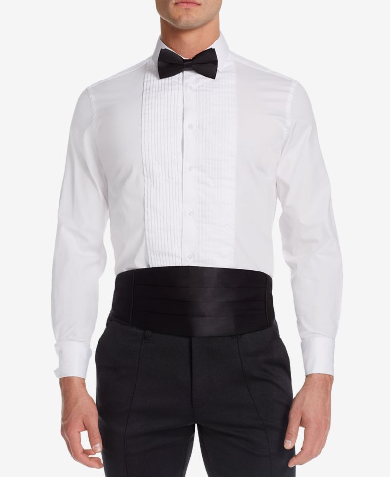 Stretch Pleated Bib French Cuff Tuxedo Shirt, Regular & Slim Fit