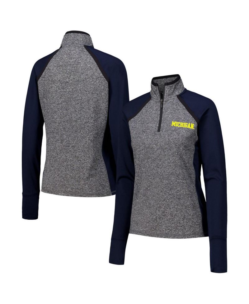 Women's Navy/Heather Gray Michigan Wolverines Finalist Raglan Quarter-Zip Jacket