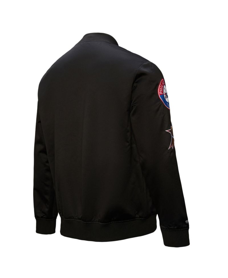 Men's Black Philadelphia 76ers Hardwood Classics Blackout Collection Satin Full-zip Jacket