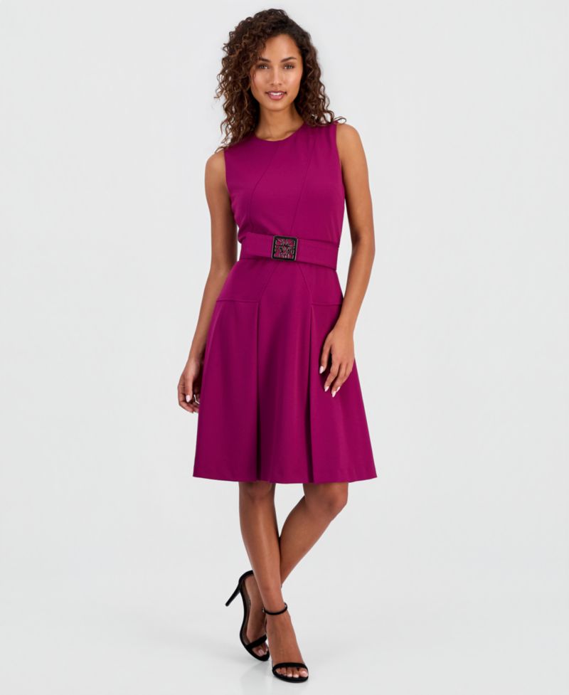 Women's Belted Sleeveless Fit & Flare Dress