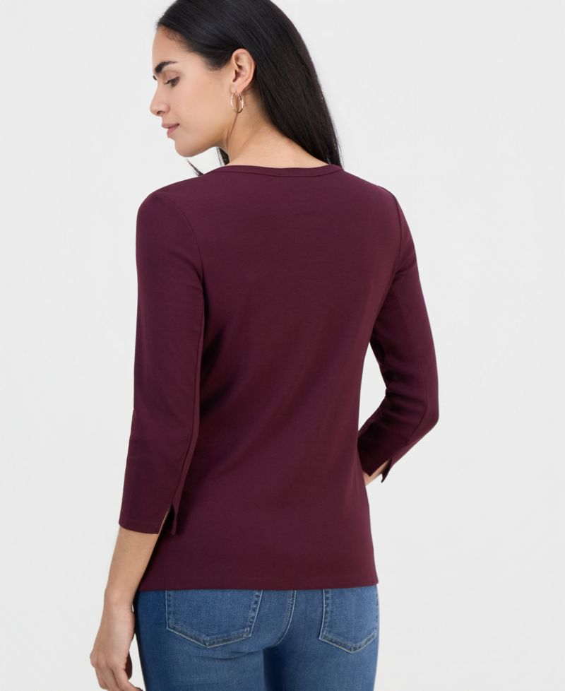 Plus Size 3/4 Sleeve Boat-Neck Top