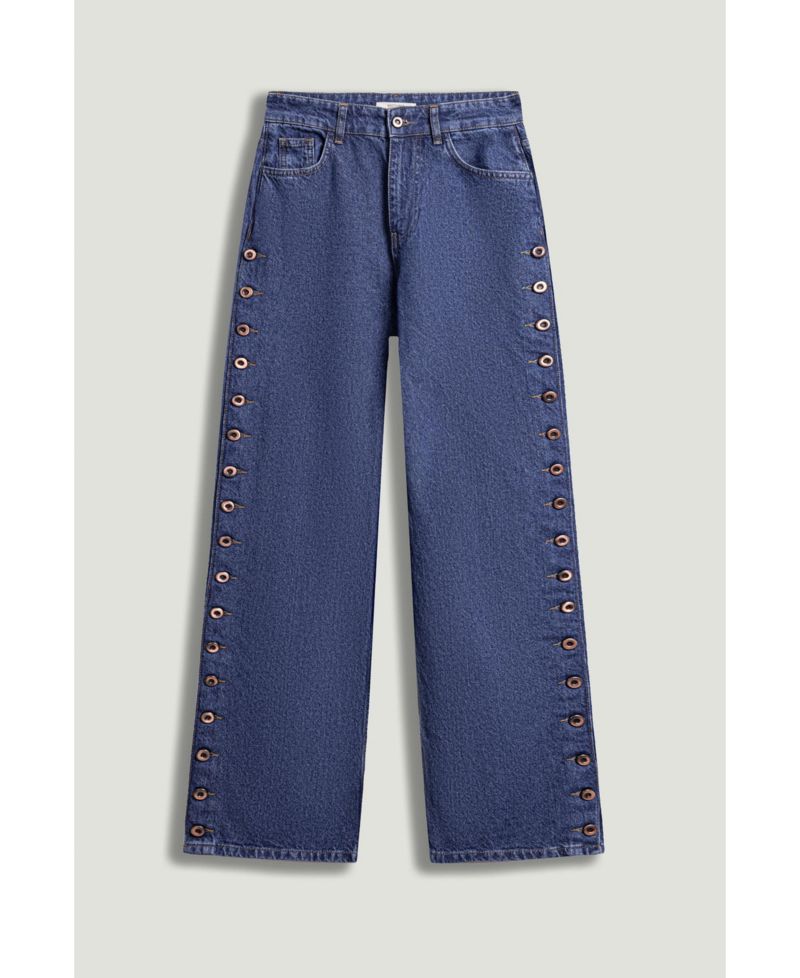 Women's Eyelet Detail Wide-Leg Denim Pants
