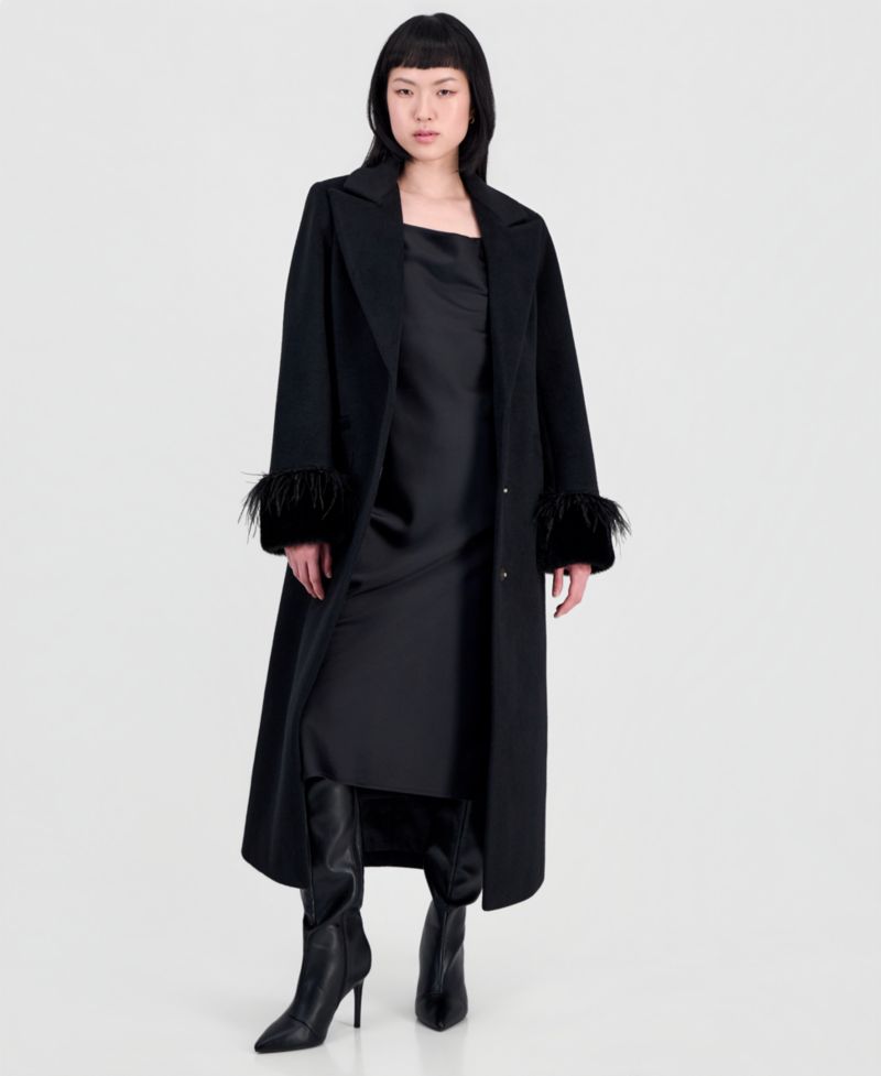 Women's Faux-Fur and Feather-Trim Maxi Coat