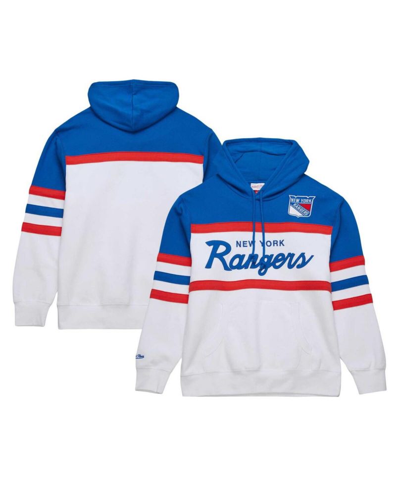 Men's White, Blue New York Rangers Head Coach Pullover Hoodie