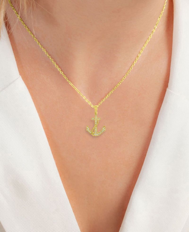 Diamond (0.098 ct. t.w.) Anchor Necklace in 10k Yellow Gold