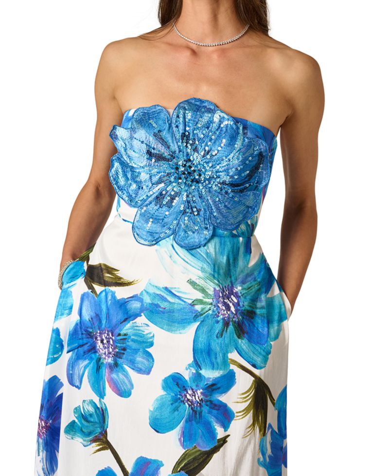 Women's Strapless 3D Floral Beaded Gown