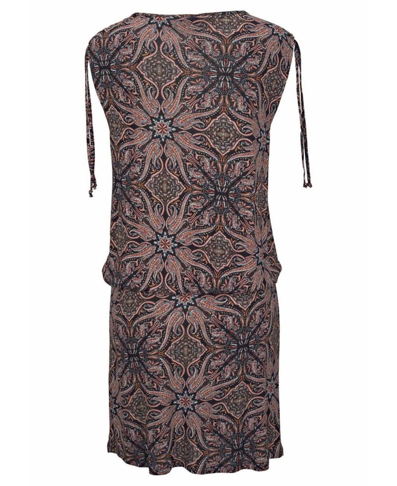 Women's Viscose Printed Multi V-Neck Elastic-Waist Short Dress