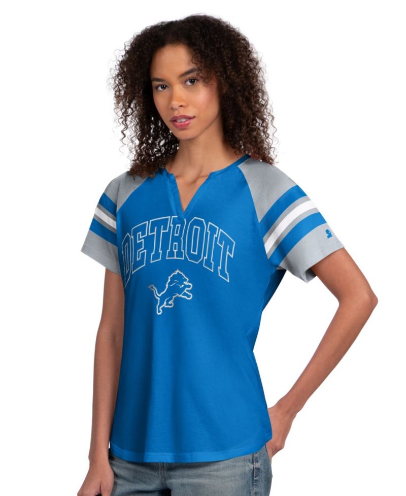 Women's Blue Detroit Lions Game On Notch Neck Raglan T-Shirt