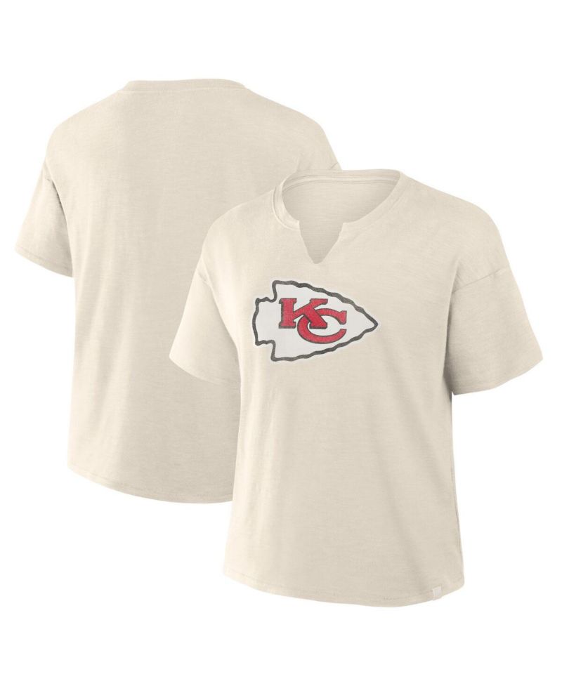 Women's Cream Kansas City Chiefs Slub V-Neck T-Shirt