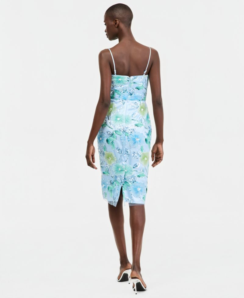 Women's Embellished Square-Neck Midi Mesh Dress